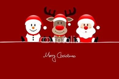 Sitting Snowman, Rudolph & Santa Red Background" Stock Image And ...