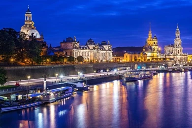 Germany, Dresden, Altstadt, City, Night, Lights, River, Buildings ...
