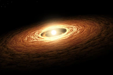 Very Beautiful Golden Galaxy In The Universe Space View Black ...