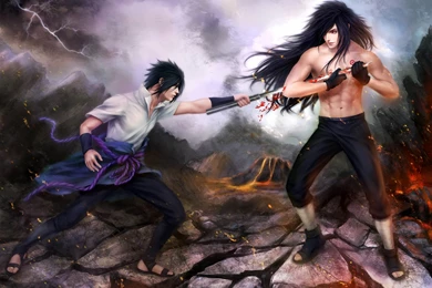 Art Naruto Sasuke Uchiha Madara Uchiha Battle Wallpapers ...