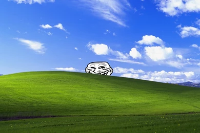 Troll Face Peeking Out From Behind The Old Bliss Wallpapers Hill ...