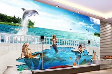 Aliexpress.com : Buy Non Woven Wallpapers 3D World Mermaid Dolphin ...