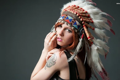 Redhead With War Bonnet Wallpapers   Girl Wallpapers