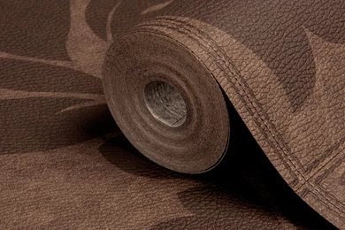 Impala Damask Brown Leather Effect Wallpapers