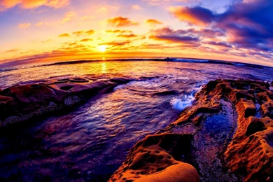 Rocky Shore At Sunset Wallpapers