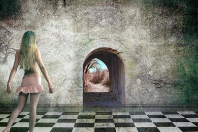 Fantasy Art Girl Door Strange World Hd Wallpapers (