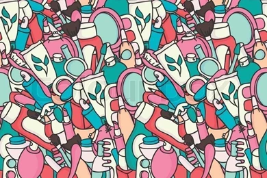 Cosmetics And Beauty Products Icons. Vintage Seamless Patterns ...