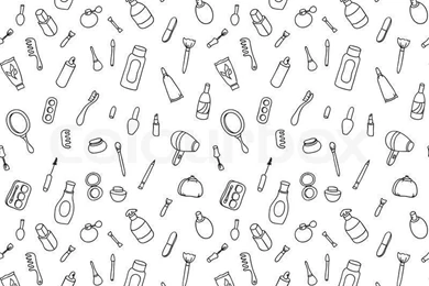 Cosmetics And Beauty Products Icons. Vintage Seamless Patterns ...