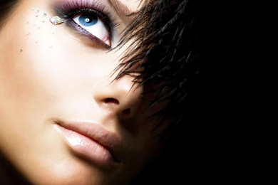 2560x1600 Feathers, Black Background, Girl, Rhinestones, Eyes ...