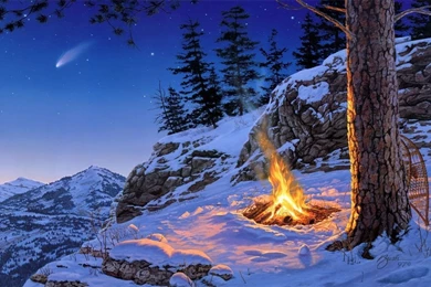 Winter Bonfire Painting Windows 8 Wallpapers Wallpapers X