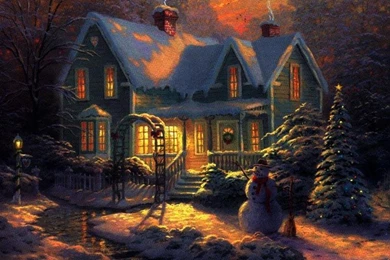 Snowy Landscape And Cottage Wallpapers   (