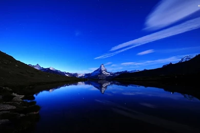 Lake Reflecting The Blue Night Sky Wallpapers