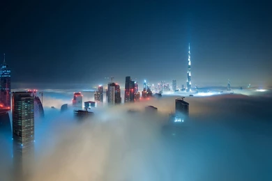 Dubai Burj Dubai Buildings Skyscrapers Night Mist Fog Wallpapers ...