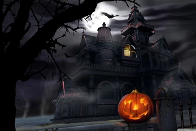 Spooky House Bats Pumpkin Full Moon Hallowmas Halloween HD Desktop ...