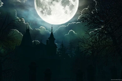 Download 1366x768 Halloween Big Moon Wallpapers