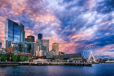 Seattle Ferris Wheel Sunset On Wallpapers