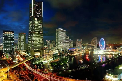 Download Wallpapers 1920x1200 Japan, Yokohama, Evening, Metropolis ...