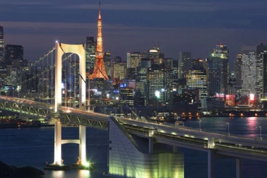 Download Wallpapers 2560x1440 Rainbow Bridge, Tokyo, Japan, River ...