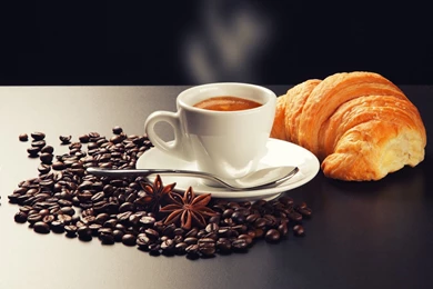 2560x1440 Coffee Croissant Breakfast Wallpapers