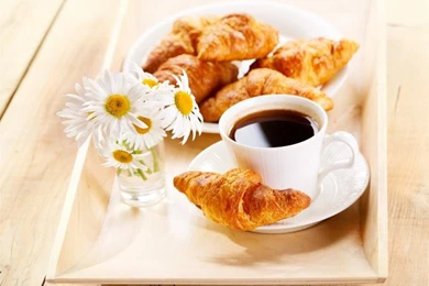 Breakfast, Croissants, Coffee, Daisies Flowers Wallpaper,Breakfast ...