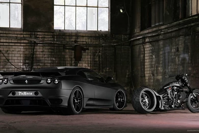 Download 1920x1080 Black Ferrari F430 And Motorbike Wallpapers