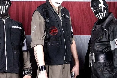 Download Wallpapers 720x1280 Mushroomhead, Flag, Image, Guns, Masks ...