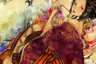 Tattoos Geisha Purple Eyes Japanese Clothes Black Hair Bare ...