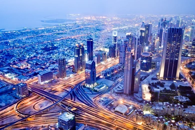 Dubai City Night Lighting View Of UAE City Photo