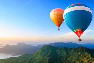 Colorful Hot air Balloons Flying Over The Mountain 4K Ultra HD ...