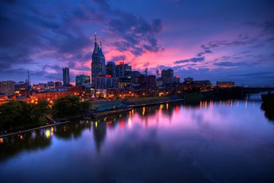 Skyscrapers: City Night Lake Skyscrapers Architecture Cool Sunset ...