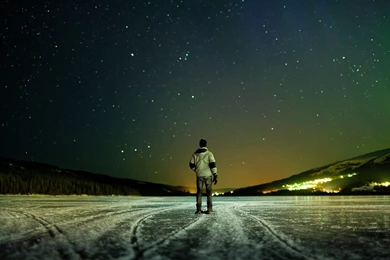 Man Frosty Starry Night Wallpapers