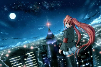 Download Wallpapers 1680x1050 Anime, Girl, City, Night, Wind ...