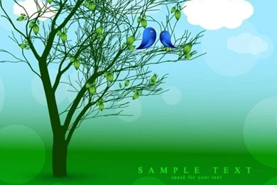 Nature Backgrounds With Tree And Birds Vector