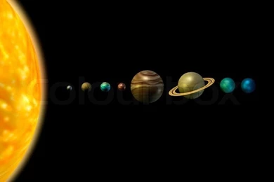 Solar System 3d Illustration Sun And Planets On Black Backgrounds ...