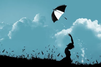 Flying Umbrella Silhouette iPad Wallpapers Download