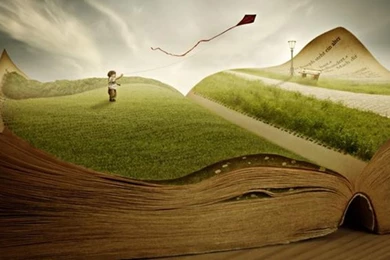 Child Kite Flying Grass Book Wallpapers