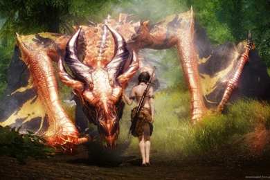 Download 1366x768 Skyrim Lady And A Dragon Wallpapers