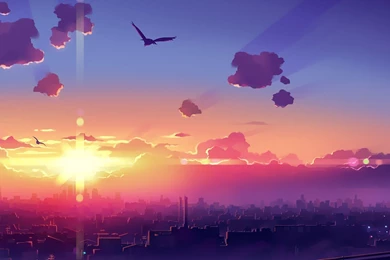 Amazing Sunset Above The City Wallpapers   Anime Wallpapers