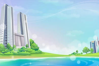 Lakeside Skyscraper Wallpapers   Digital Art Wallpapers
