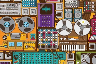 Download Retro Music Devices Pattern Wallpapers For iPhone 4