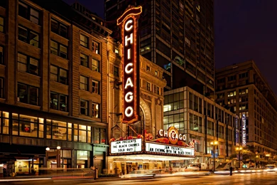 Chicago Usa Theater Illuminated City Night Wallpapers