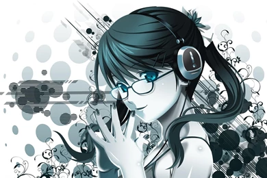 Art Girl Glasses Headphones Abstract Anime