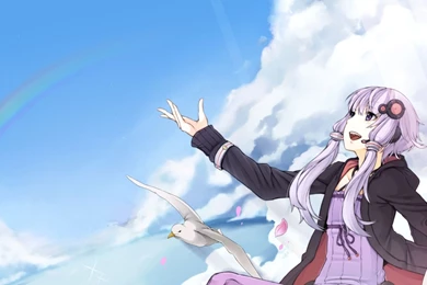Download Wallpapers 2560x1024 Anime, Girl, Flying, Bird, Sky Dual ...