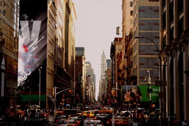 1.5(W)x2(H)m Crowded Busy City Street Backgrounds Attractive ...