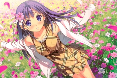 Anime Girl Burbury Dress in Garden Wallpapers.jpg