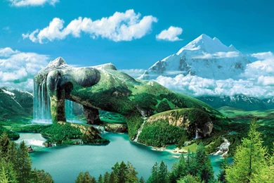 Mountains Nature Surreal Art Wallpapers   (