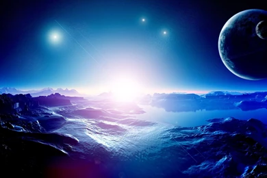 Space Planets Blue Shine Mountains HD Wallpapers