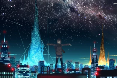 Starry Sky Over Anime City Wallpapers   Anime Wallpapers