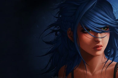 Download Fantasy Beautiful Green Eyes Blue Hair Girl Art Wallpapers ...