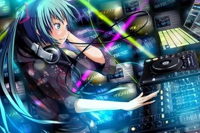 Download Wallpapers 1366x768 Girl, Hatsune Miku, Headphones, Dj ...